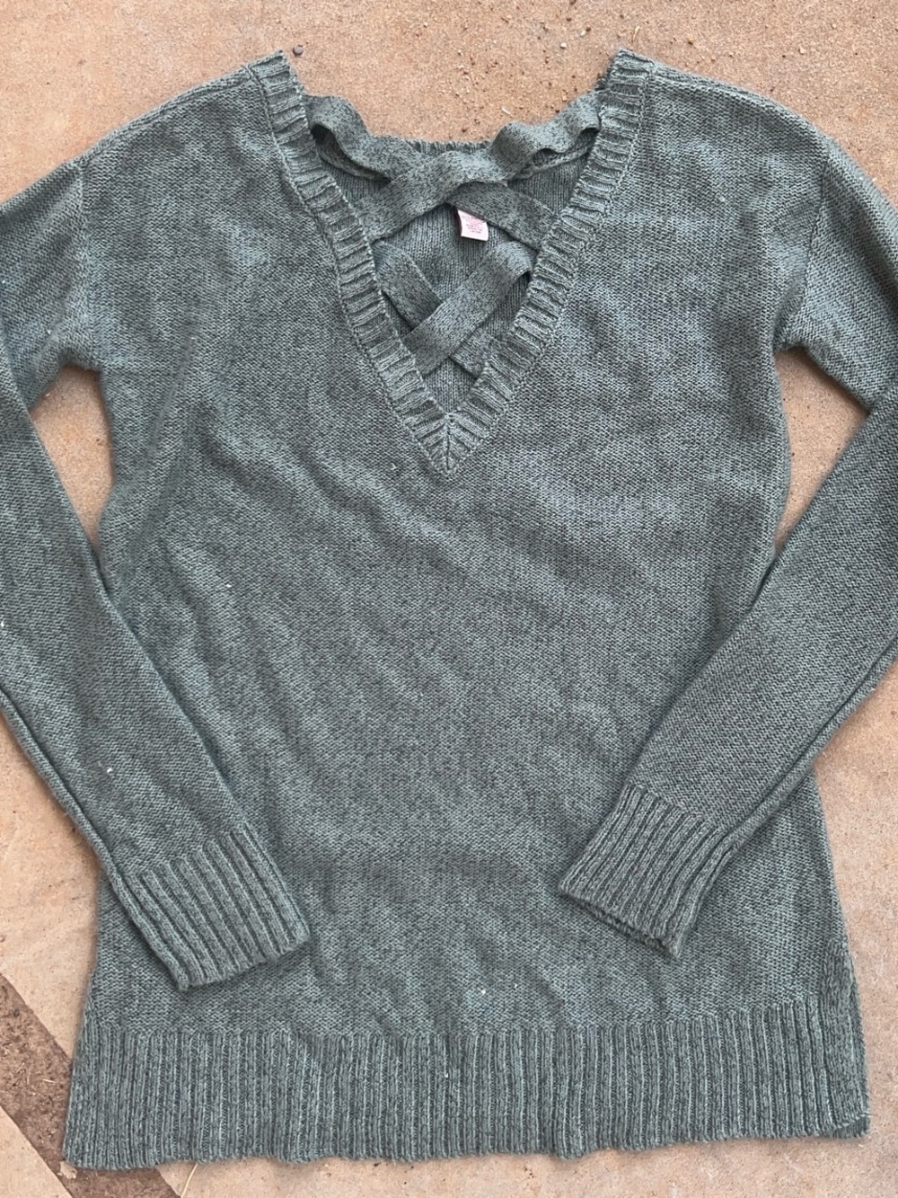 Arizona Jean Company Sage Green V-Neck Crisscross Sweater